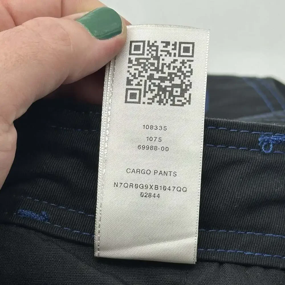 True Religion Size 34 Jet Black Pacific Blue Stitch Flap Baggy Cargo Pants NWT